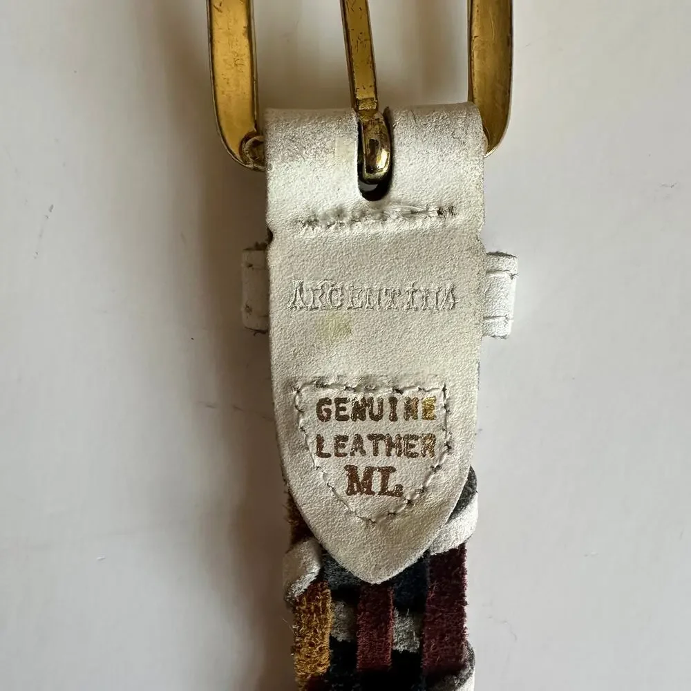 Argentina Woven Leather Belt Womens Medium/Large Multicolor Rainbow Vibrant